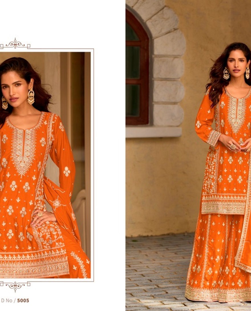 ORANGE - Chinon Salwar Suit In Orange Colour